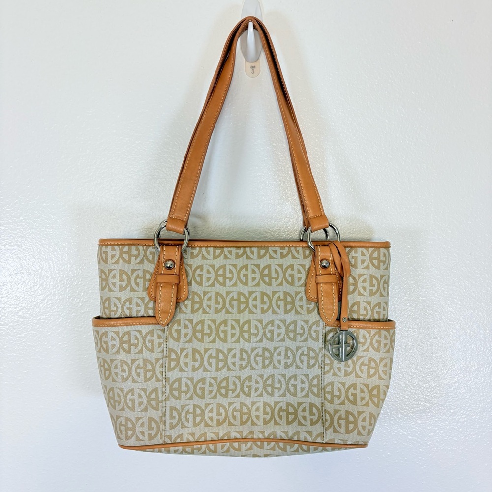 Giani Bernini Tan Monogram Tote Bag Shoulder Purse Logo Charm